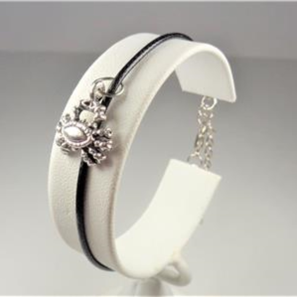NAUTICAL SEA CRAB BLACK LEATHER SEA LIFE BRACELET
